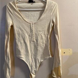 Urban Outfitters Cream Ribbed Bodysuit